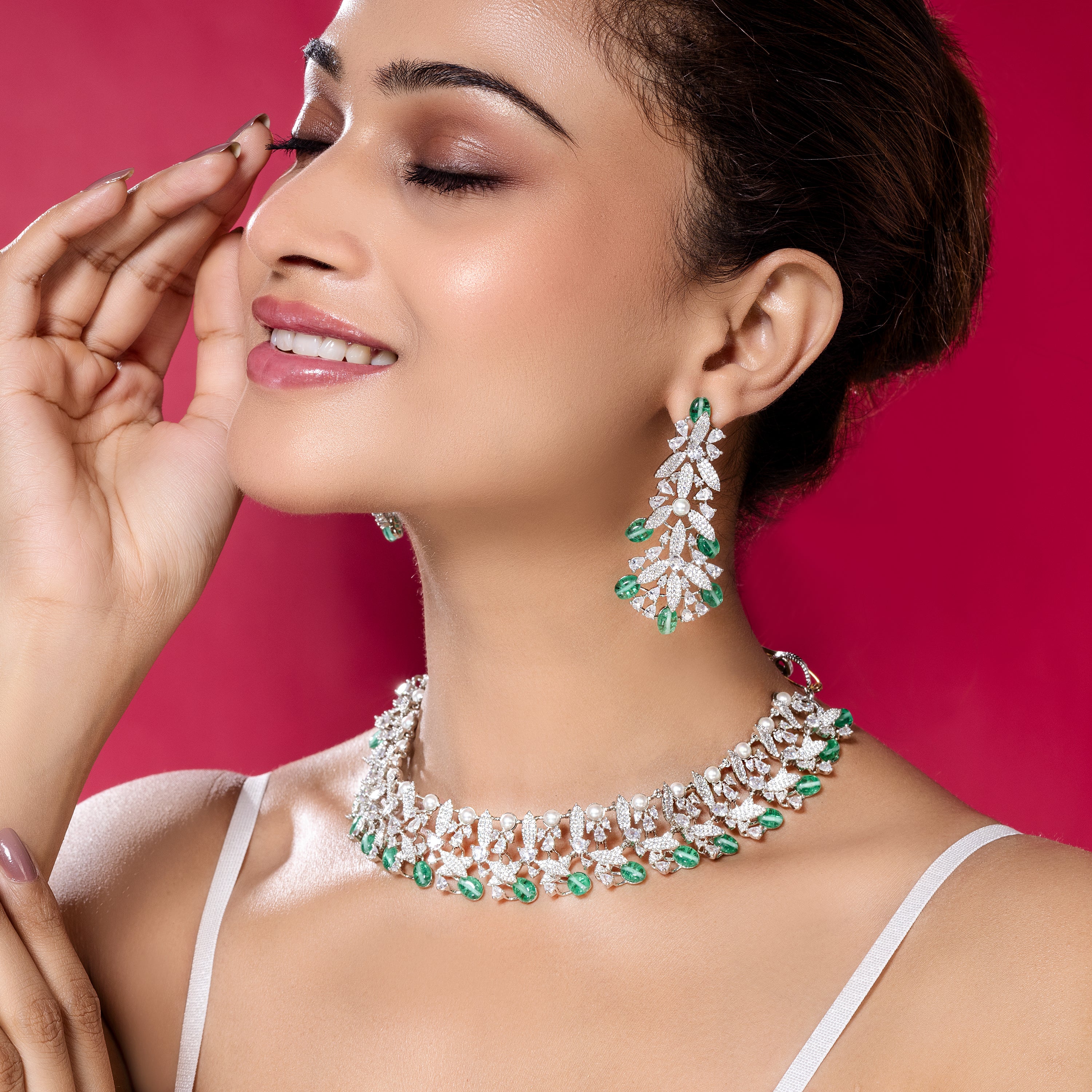 Green & White Glamorous American Diamond-Mivanaa